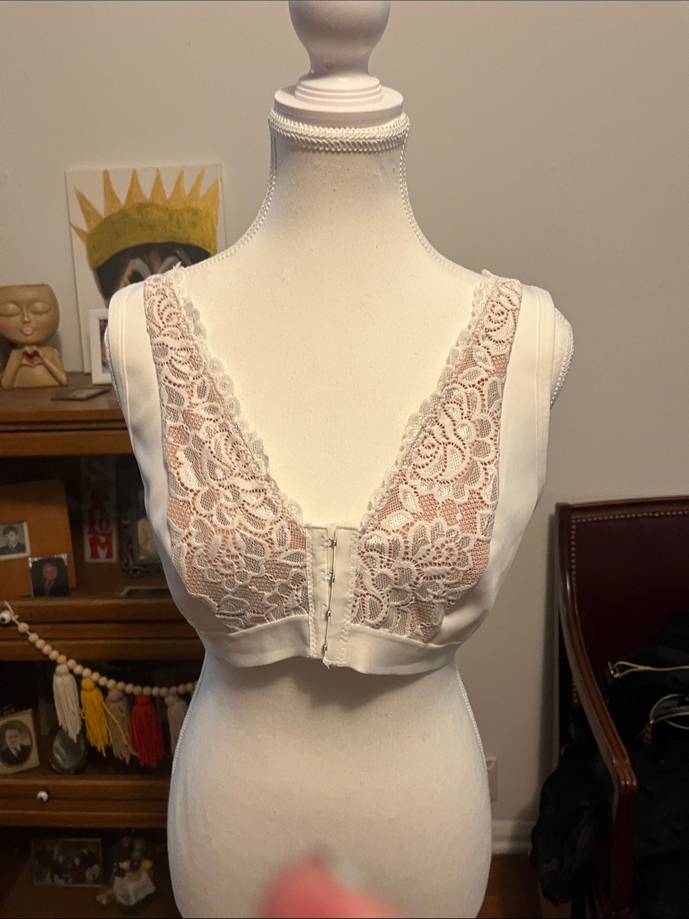 Lace Front-Closure Comfort Bra - White
